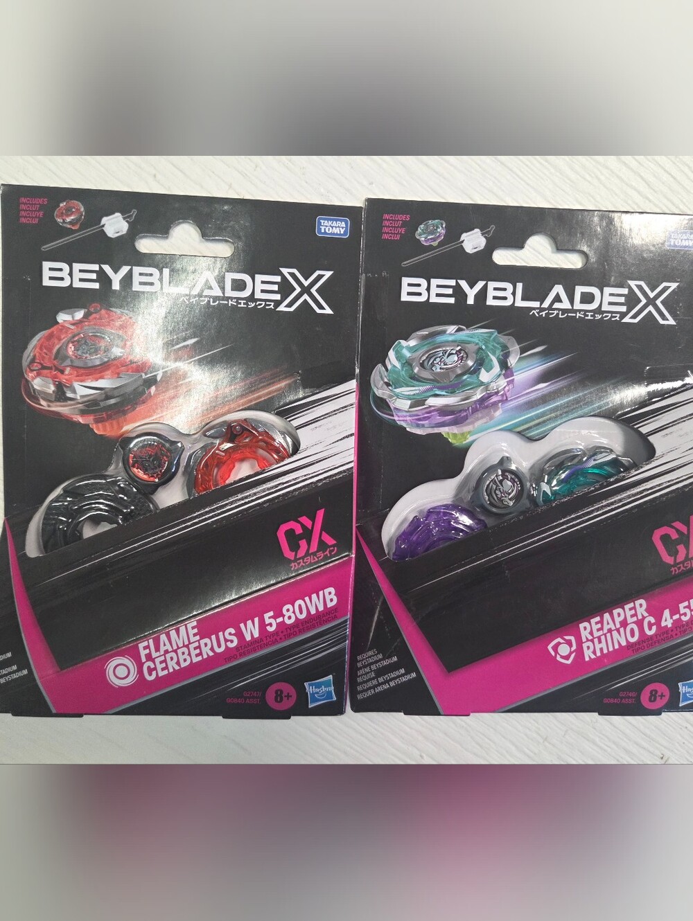 BeyBlade X Lot FLAME CERBERUS W 5-80WB (Stamina) & REAPER RHINO C 4-55D (Defense